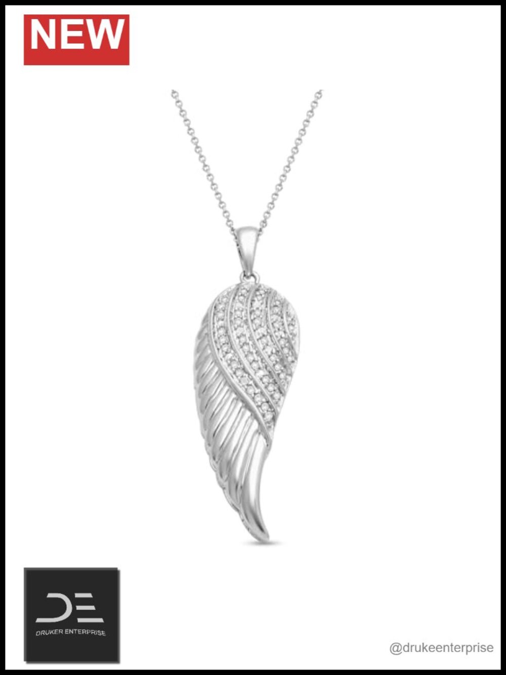 Sterling Silver Angel Wing Pendant Necklace with 1/10 CTTW Diamonds
